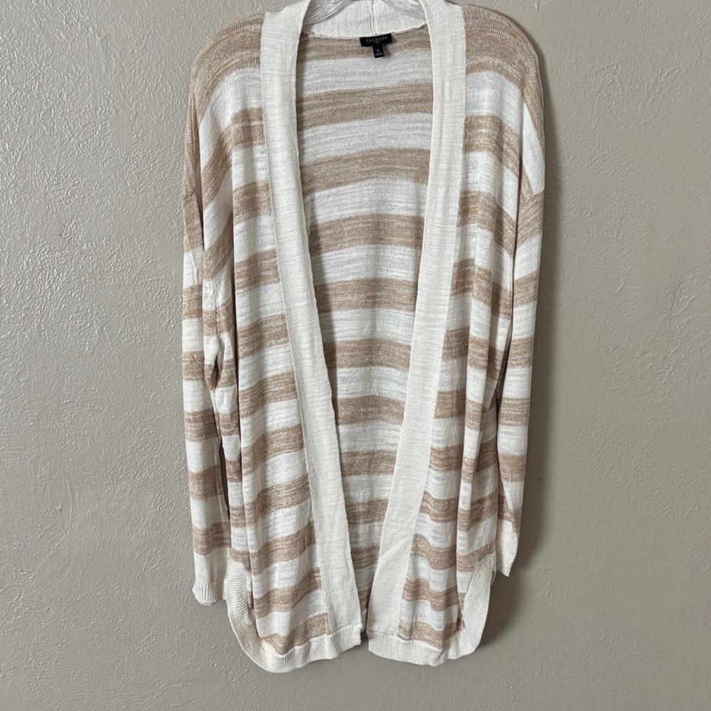 Talbots Plus Size Open Front Striped Cardigan Tan/Cream Women’s 1X